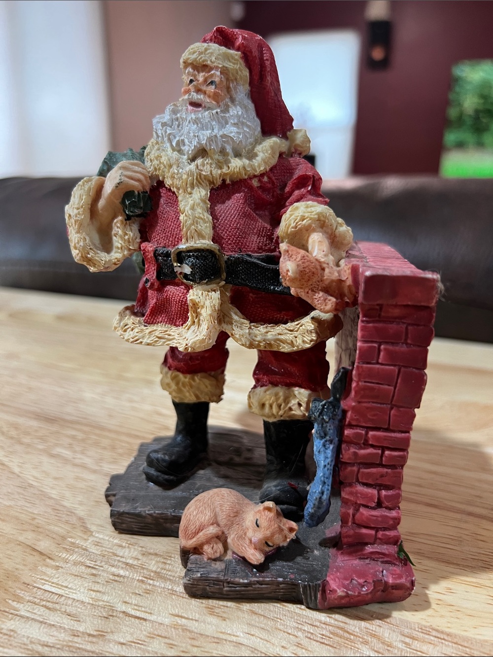 Classic Red Santa Figurine Holiday Decor with kitty cat
